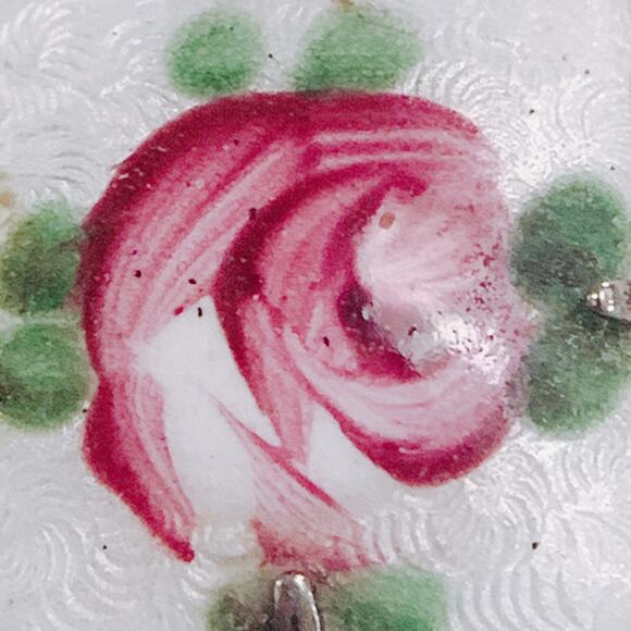 VTG 1950s Enamel Earrings Reverse Painted Guilloché Rose Aqua-Blue Rhinestones - Picture 2 of 12